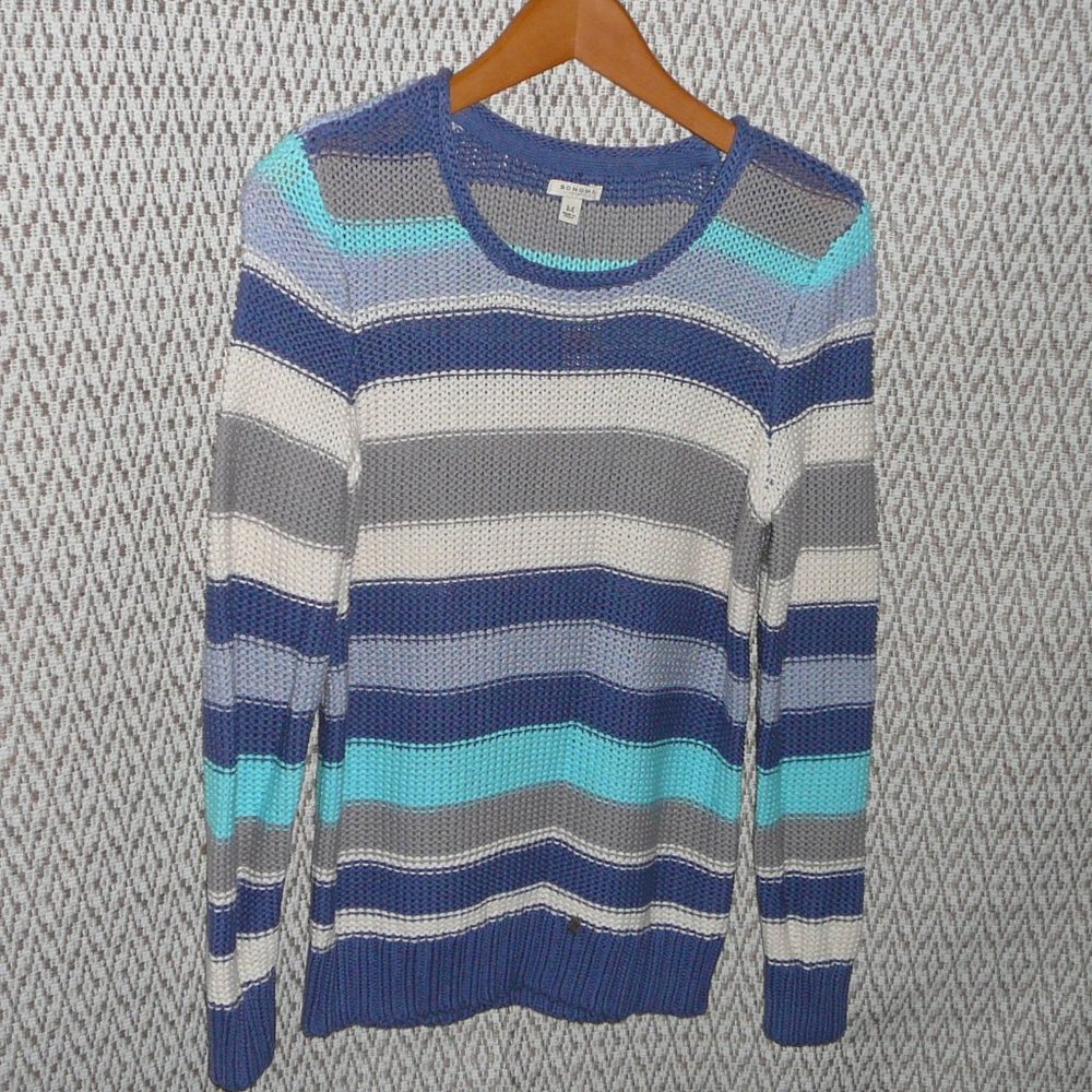 Sonoma Pullover Crew Neck Cotton Sweater Blue Striped Medium NWT